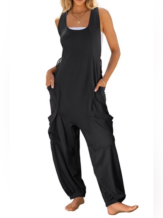 Pants - Free People Inspired Black Oversized Harem Jumpsuit Romper Medium